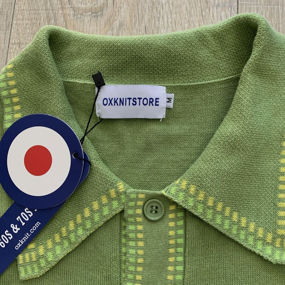 OxKnit Store Sweater Knit Shirt  Green 70s Retro Button Down Short Sleeve Mens M - Picture 4 of 8